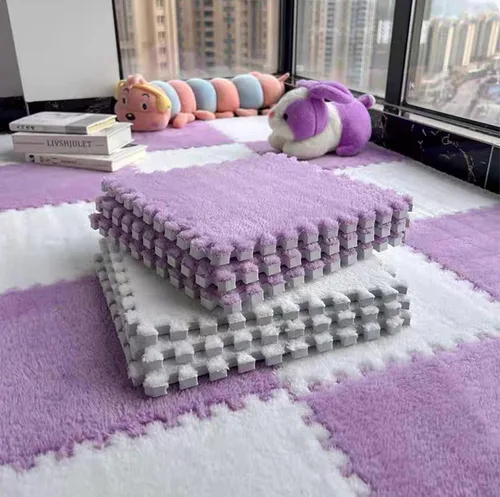 Miniatura 16 de 12 piezas de baldosas de alfombra de espuma entrelazadas para niños con borde, cuadrados gruesos de alfombra de felpa, tapetes de juego para el Negro