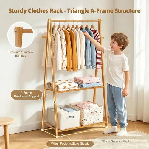 Miniatura 3 de Percheros Pequeños para Colgar Ropa, Percheros de Bambú para Prendas de Niños, Perchero Independiente para Vestidos y Trajes para Dormitorio, Sala