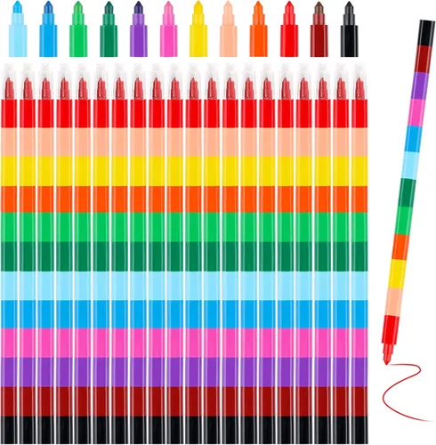 Hxezoc 20 piezas de crayones apilables, crayones coloridos para apilamiento y construcción, recuerdos de fiesta DIY, lápices arcoíris, crayones