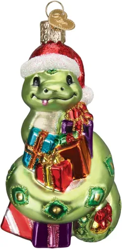 Old World Christmas Adorno soplado de cristal de serpiente de Papá Noel para árbol de Navidad, decoración navideña hecha a mano, colección Santa