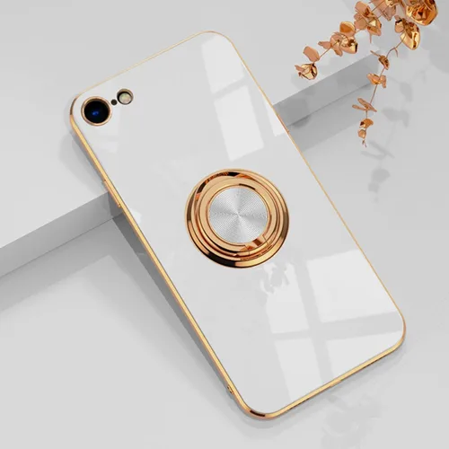 Miniatura 10 de aowner Funda para iPhone SE 3/SE 2/iPhone 8/7, chapado en oro rosa, borde dorado rosa con soporte de rotación de 360 grados para mujeres y niñas