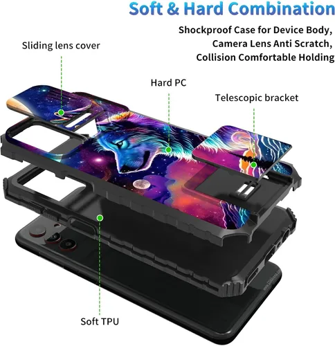 Miniatura 845 de Funda para Samsung Galaxy S22 Ultra 5G, Galaxy S22 Ultra con cubierta de cámara deslizante, funda resistente de doble capa con función atril Black