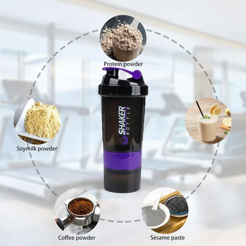 Miniatura 6 de Shaker Bottle - Vaso agitador de proteínas con compartimentos de almacenamiento - Botellas de entrenamiento a prueba de fugas con mezclador para una