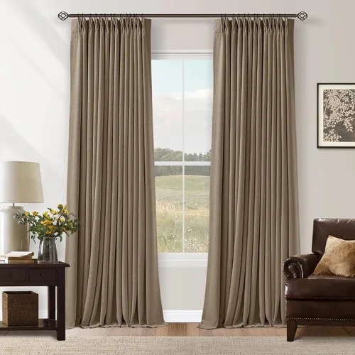 Miniatura 56 de Juego de 2 paneles de cortinas plisadas negras de 80 pulgadas para sala de estar, cortinas plisadas de lino con forro de 80 pulgadas de largo, 100%