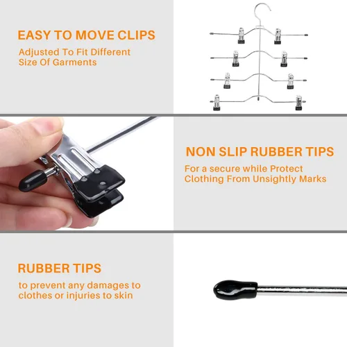 Miniatura 3 de Perchas para pantalones de varias capas, perchas de falda de 4 niveles con clips ajustables, organizador de armario antideslizante que ahorra
