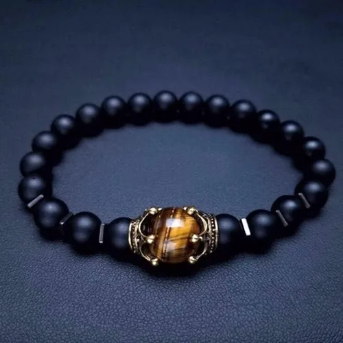 Miniatura 3 de Pulsera de lujo con cuentas de piedra natural de ojo de tigre para hombre, estilo 2