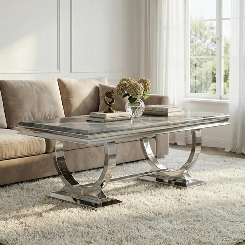 Miniatura 10 de Asday Mesa de centro dorada y blanca, mesa de centro rectangular de mármol dorado, mesa central elegante de lujo para sala de estar, pasillo