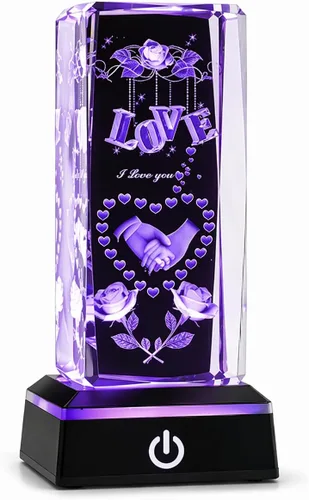 Miniatura 9 de Regalos románticos para él y ella, regalo del día de la madre para esposa, luz nocturna de cristal de amor 3D con base LED multicolor, regalo
