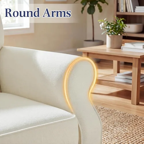 Miniatura 6 de YOLENY - Silla decorativa moderna, con respaldo alto, sillón individual tapizado con botones de tela y patas de madera para sala de estar, Beige
