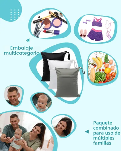 Miniatura 5 de babygoal Bolsas para artículos húmedos y secos, paquete de 3, bolsas de viaje reutilizables impermeables para trajes de baño, pañales de tela