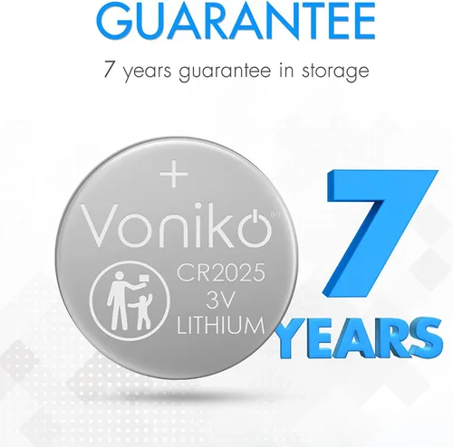 Miniatura 6 de Voniko Pilas de litio CR2025 de 3 V para seguridad infantil, compatibles con controles remotos, llaveros, relojes, calculadoras, 7 años de vida útil