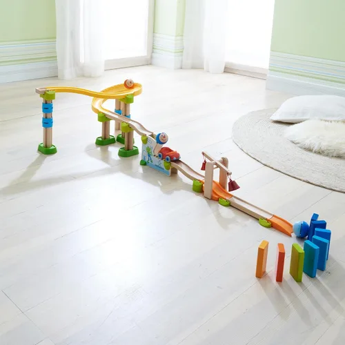 Miniatura 8 de HABA Juego de carreras de pelota y pista con coche y dominó, 16 piezas Kullerbü Marble Runs y juegos de construcción para niños de 2 años