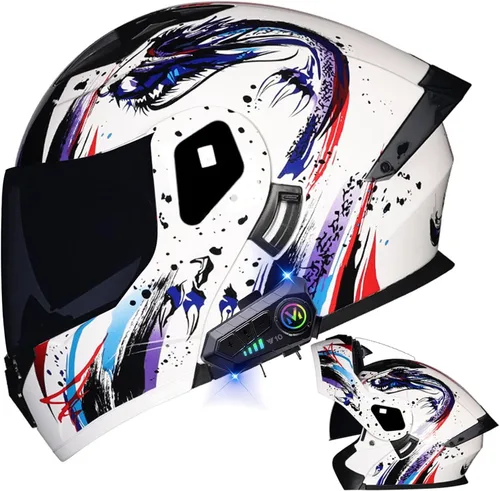 Miniatura 17 de Casco de motocicleta Bluetooth modular aprobado por DOT con visera doble, cara completa, abatible, integrado, cascos de motocicleta con visera