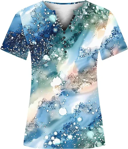 Miniatura 158 de Summer Shirts for Women 2025 Plus Size Short Sleeve Henley Tops Marble Floral Loose Tshirt Tee Casual Dressy Tunics
