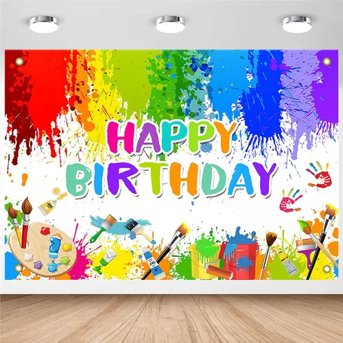 Miniatura 8 de Avezano Cartel de pintura de cumpleaños para niños y niñas, decoración de fiesta de arte de grafiti, tema de pintura, fondo de fotos de feliz