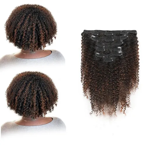 Miniatura 15 de ABH AMAZINGBEAUTY HAIR Kinkys - Extensiones de cabello rizado con clip, 3C y 4A, doble trama, cabello humano Remy real rizado para afroamericanos