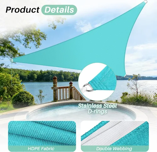 Miniatura 3 de SunnyRoyal Toldo parasol triangular de 8 x 8 x 8 pies con bloqueo UV, para patio, jardín, piscina (turquesa)