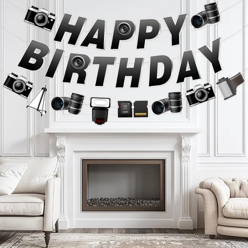 Miniatura 3 de Decoración de fiesta de cumpleaños para fotógrafo, guirnalda con temática de fotografía, pancarta de feliz cumpleaños, guirnalda de cámara