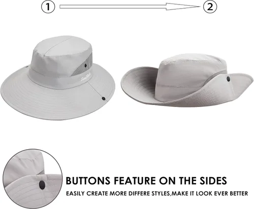 Miniatura 3 de Sombrero de sol para mujer con protección UV, malla plegable, ala ancha, sombrero de pesca para playa