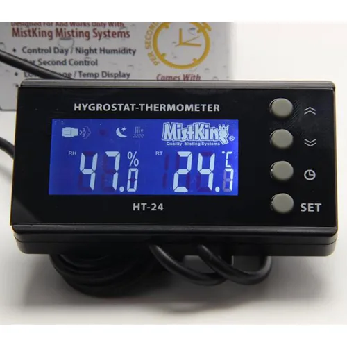 Miniatura 2 de MistKing Controlador de higróstato/termómetro (24 V CC) Control de humedad día/noche Control por segundo Pantalla de bajo voltaje/temperatura