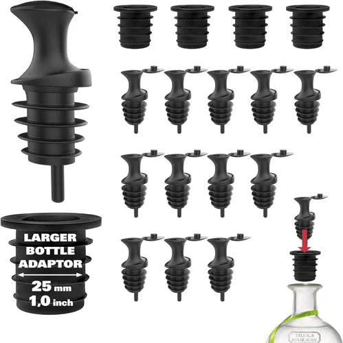 Miniatura 10 de Esatto Verter y sellar, vertedores de botellas de plástico con tapa integrada, vertido fácil y preciso, tapa para almacenamiento y prácticas Negro
