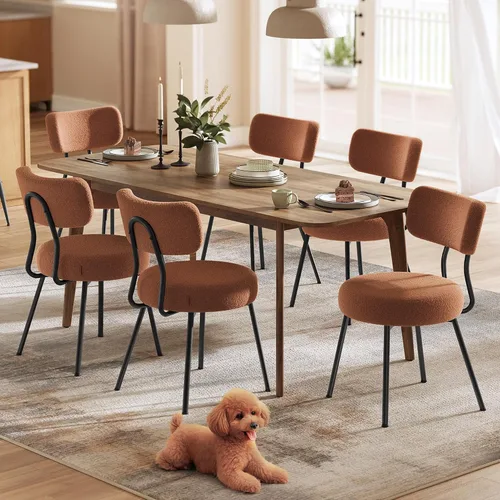 Miniatura 7 de VASAGLE Sillas de Comedor Boucle Juego de 4, Sillas Tapizadas de Cocina y Comedor con Respaldo Curvado y Marco de Acero, Modernas de Mediados