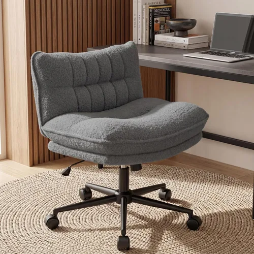 Miniatura 10 de DurayLoly Silla cruzada sin brazos con asiento de 27.6 pulgadas de ancho para sentarse con patas cruzadas, silla de escritorio reclinable de forro