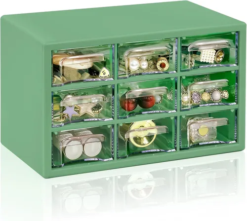 Miniatura 8 de Organizador de almacenamiento de escritorio con 9 cajones, gabinete apilable de escritorio para manualidades, caja de almacenamiento transparente