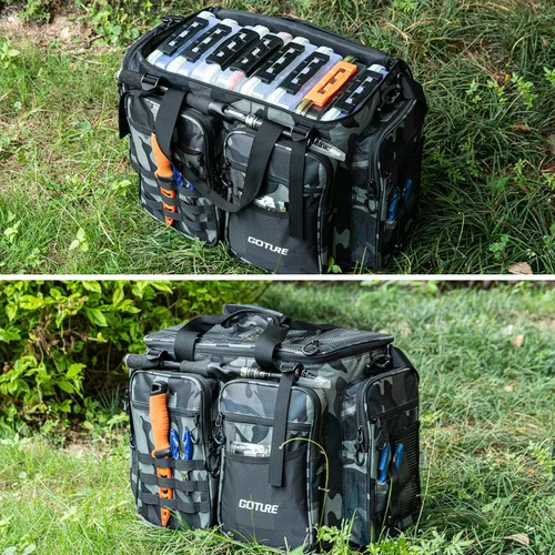 Miniatura 7 de Goture Bolsa Grande para Aparejos, Almacena Hasta 8PCS 3700 Plus 4PCS 3600 Bandejas para Aparejos (No Incluidas), Bolsa de Pesca Grande Resistente