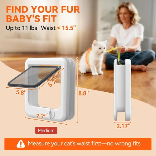 Miniatura 5 de LIBBEPET Puerta de gato para puerta interior, puerta de gato de 4 vías con bloqueo para interior, puertas de mascotas con marco de ABS reforzado