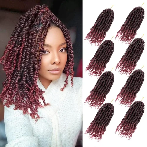 Miniatura 12 de Bileaf Cabello de Ganchillo Passion Twist Pre-retorcido de 10 Pulgadas, 8 Paquetes de Ganchillo Passion Twist, Cabello Corto Passion Twist