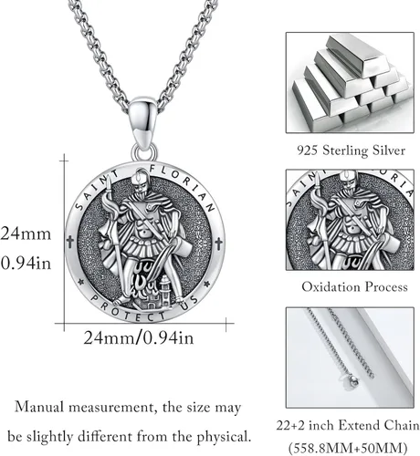 Miniatura 503 de Collar con colgante de plata de ley 925 con medalla de San Patrón, joyería religiosa para hombres y mujeres, con cadena de acero inoxidable 316L