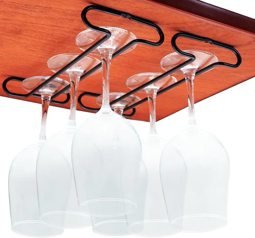 Miniatura 14 de Estante para copas de vino de 10 pulgadas debajo del gabinete, estante para almacenamiento de copas colgantes, organizador de vasos con secado