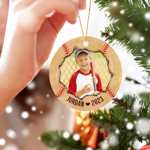 Miniatura 5 de Adorno de Navidad con foto de béisbol para niños y niñas, adorno personalizado con imagen de jugador de béisbol, árbol de Navidad, adorno de béisbol