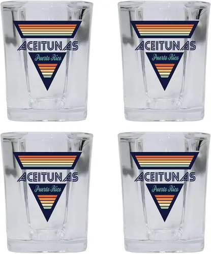 Aceitunas Puerto Rico - Vaso de chupito de licor con base cuadrada de 2 onzas, diseño retro, paquete de 4 unidades