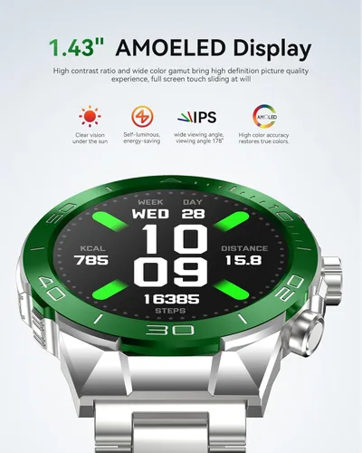 Miniatura 4 de SOUYIE Reloj inteligente militar resistente para hombres, AMOLED 1.43 pulgadas, pantalla HD de 1.43 pulgadas, respuesta de llamadas Bluetooth