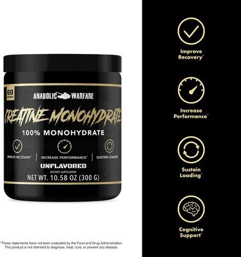 Miniatura 4 de Anabolic Warfare Monohidrato de creatina, recuperación después del entrenamiento, aumenta el rendimiento, mantiene la carga, creatina premium*