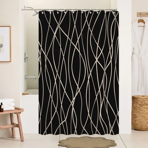Miniatura 44 de Cortina de ducha pequeña a rayas gris claro degradado para baño, 36 x 72 pulgadas, juego de cortina de ducha geométrica para cabina de RV