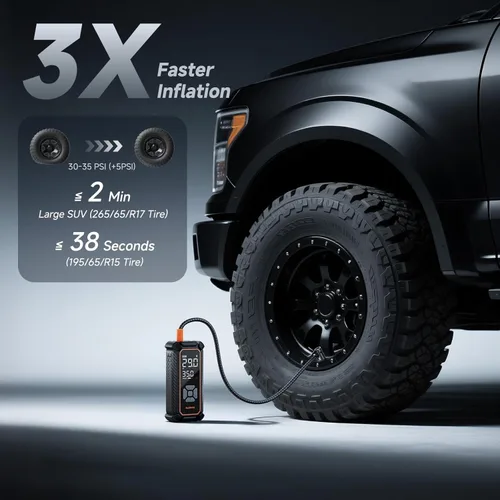 Miniatura 2 de OlarHike Inflador de neumáticos inalámbrico, compresor de aire portátil, inflado rápido 3X, batería de 12000 mAh, bomba de aire para neumáticos