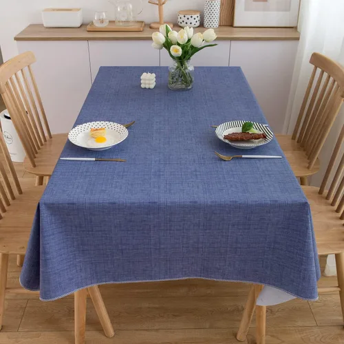 Miniatura 9 de LIBERECOO Mantel de vinilo con reverso de franela, azul mezclilla, impermeable, resistente a las manchas, cubierta de mesa fácil de limpiar