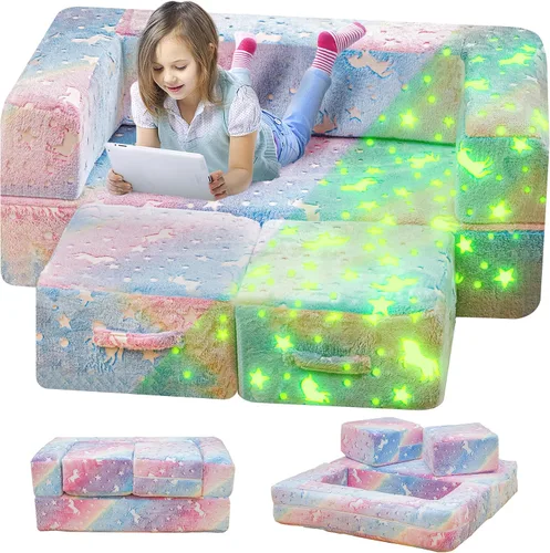 furlinkhm Sofá modular de juegos para niños, que brilla en la oscuridad, sofá para niños, sofá infantil para sala de juegos, espuma convertible