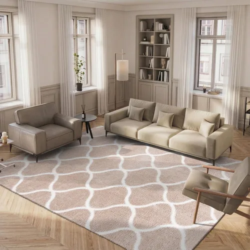 Miniatura 4 de SAFAVIEH Tahoe Shag Collection - Alfombra para pasillo, 2 x 9 pies, color beige y blanco, diseño de enrejado, no desprende pelusa y de fácil