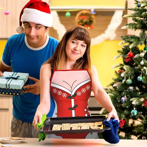 Miniatura 7 de Nialnant Paquete de 2 delantales de Navidad para mujeres y hombres, chef, divertidos delantales de cocina para parejas, para limpieza de cocina