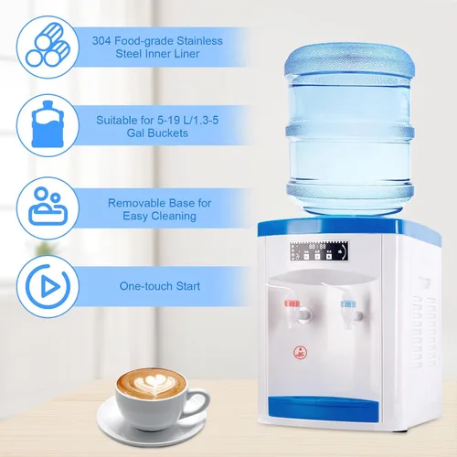 Miniatura 4 de Despachador de agua de carga superior eléctrico, dispensador de agua fría y caliente para botellas de 1 a 5 galones, enfriador de agua de mostrador