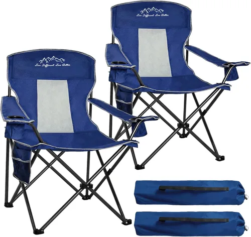 Miniatura 11 de Paquete de 2 sillas plegables de camping con respaldo alto, cómodas sillas grandes para exteriores para adultos, capacidad de 400 libras, silla