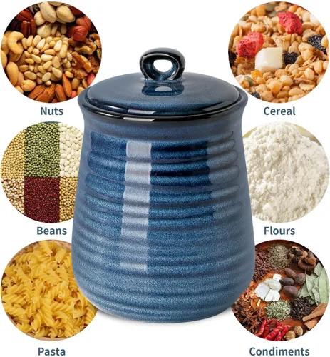 Miniatura 3 de Juego de botes de cocina HASENSE con tapa hermética para encimera, tarros de almacenamiento de alimentos vintage de cerámica de 25 onzas, juego de 3