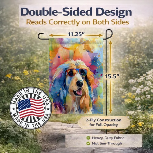 Miniatura 4 de Caroline's Treasures DAC2448GF - Bandera de jardín con diseño de perro afgano hippie Dawg, bandera decorativa para patio exterior, patio, obras