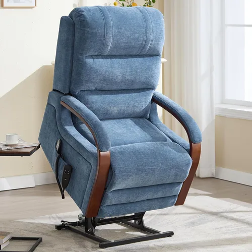 Miniatura 10 de Sillón reclinable de elevación eléctrica de doble motor Trustyue, reclinable plano, silla elevadora con masaje y calor, asistencia para pararse