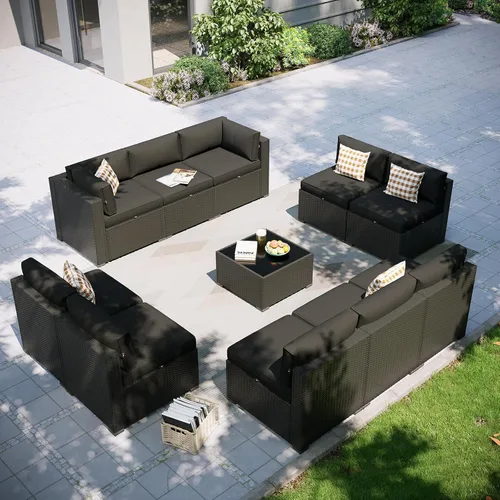 Miniatura 35 de Aoxun Juego de muebles de patio, 7 piezas de sofás seccionales para exteriores con funda impermeable, mimbre de ratán para exteriores, juego