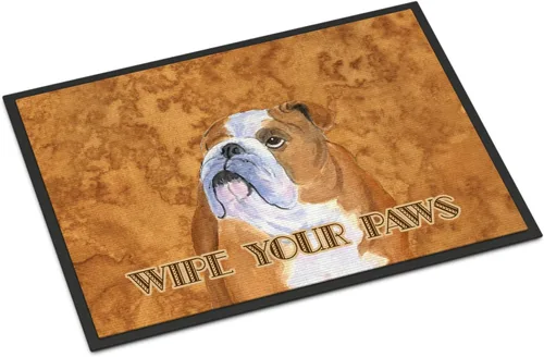 Caroline's Treasures SS4893MAT Bulldog English Wipe Your Paws - Tapete para puerta delantera, 18 x 27 pulgadas, tapete para puerta delantera, para